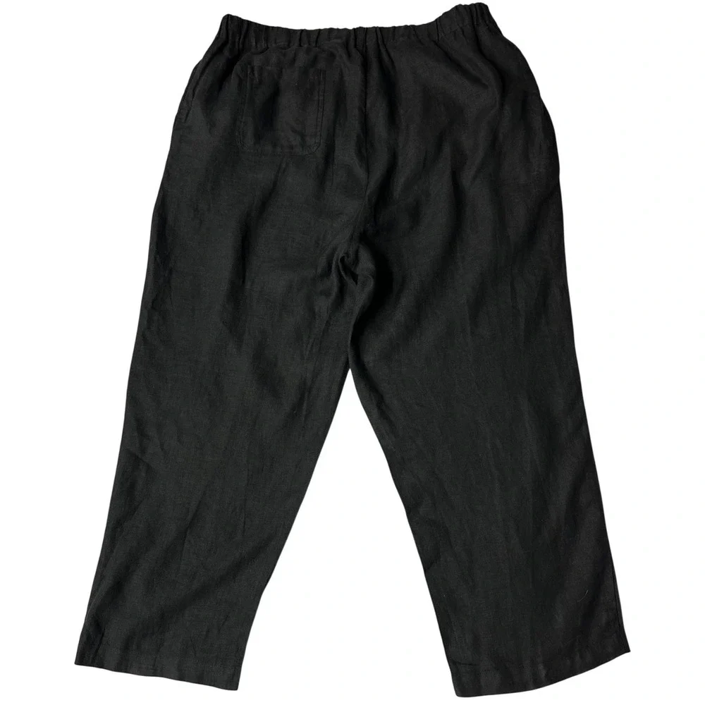 Quince Women's 100% European Linen Elastic Waist Pull On Casual Pants‎ Black XL